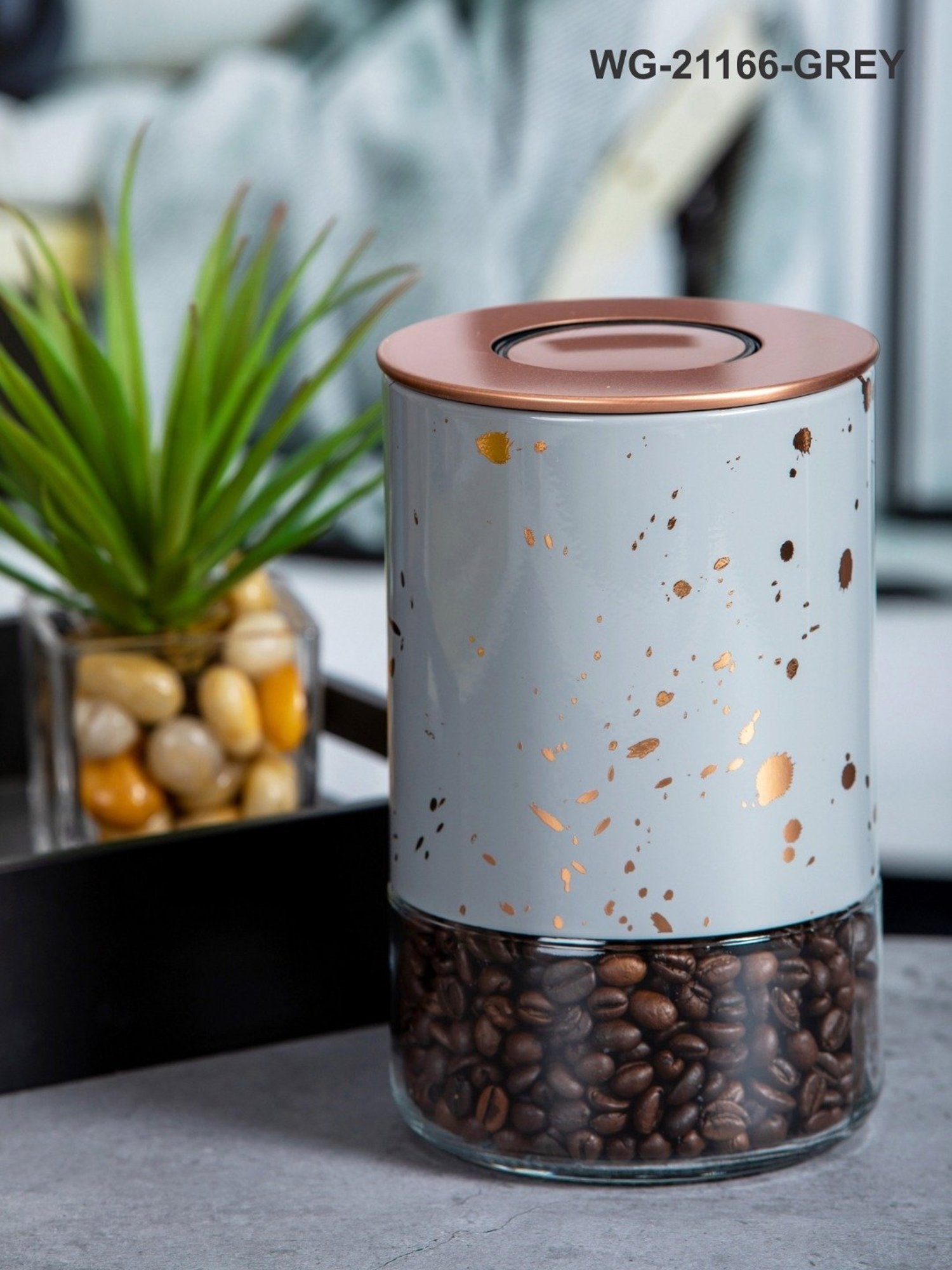 White Gold Silver Glass Storage Jar with Lid (0.65L)