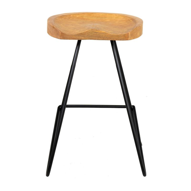 Wooden Barstool with Padded Seat and Open Backrest Blue/Brown - Benzara