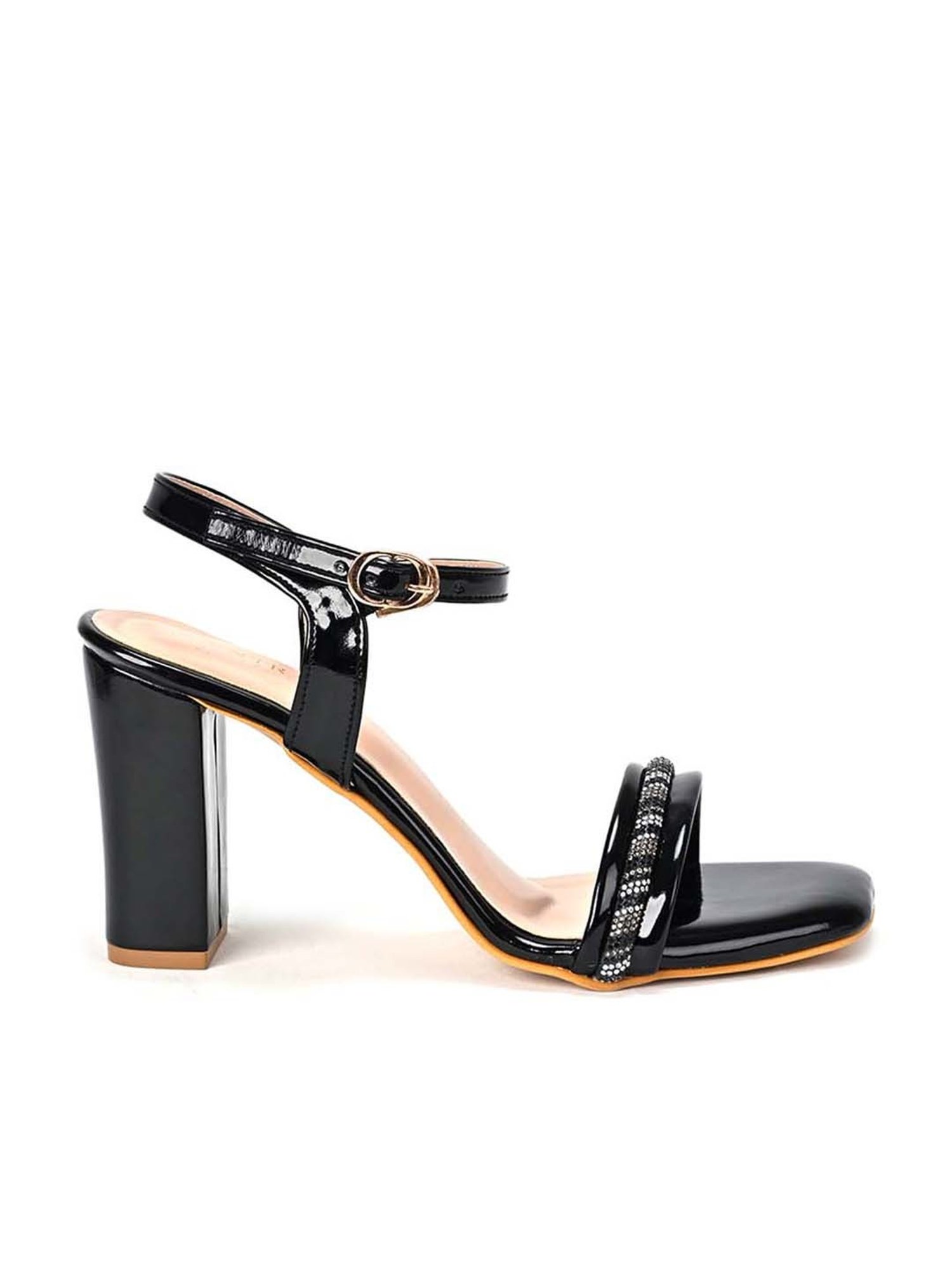 Scentra Women's Black Ankle Strap Sandals