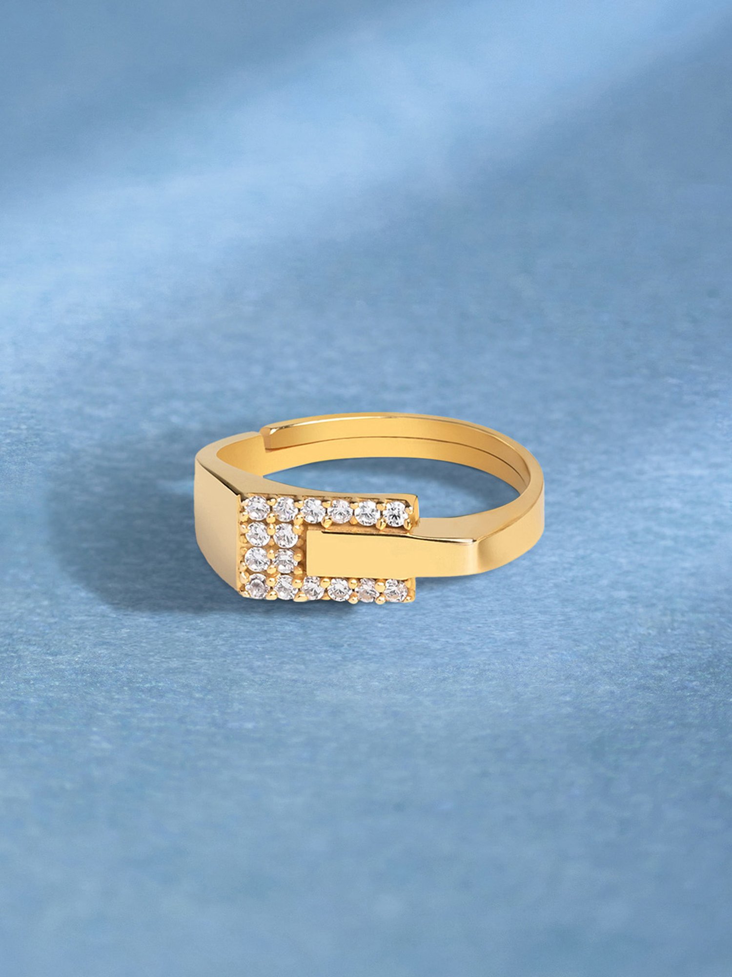 March by FableStreet 18K Gold-Plated Adjustable Zircon Men's Ring in 925 Silver