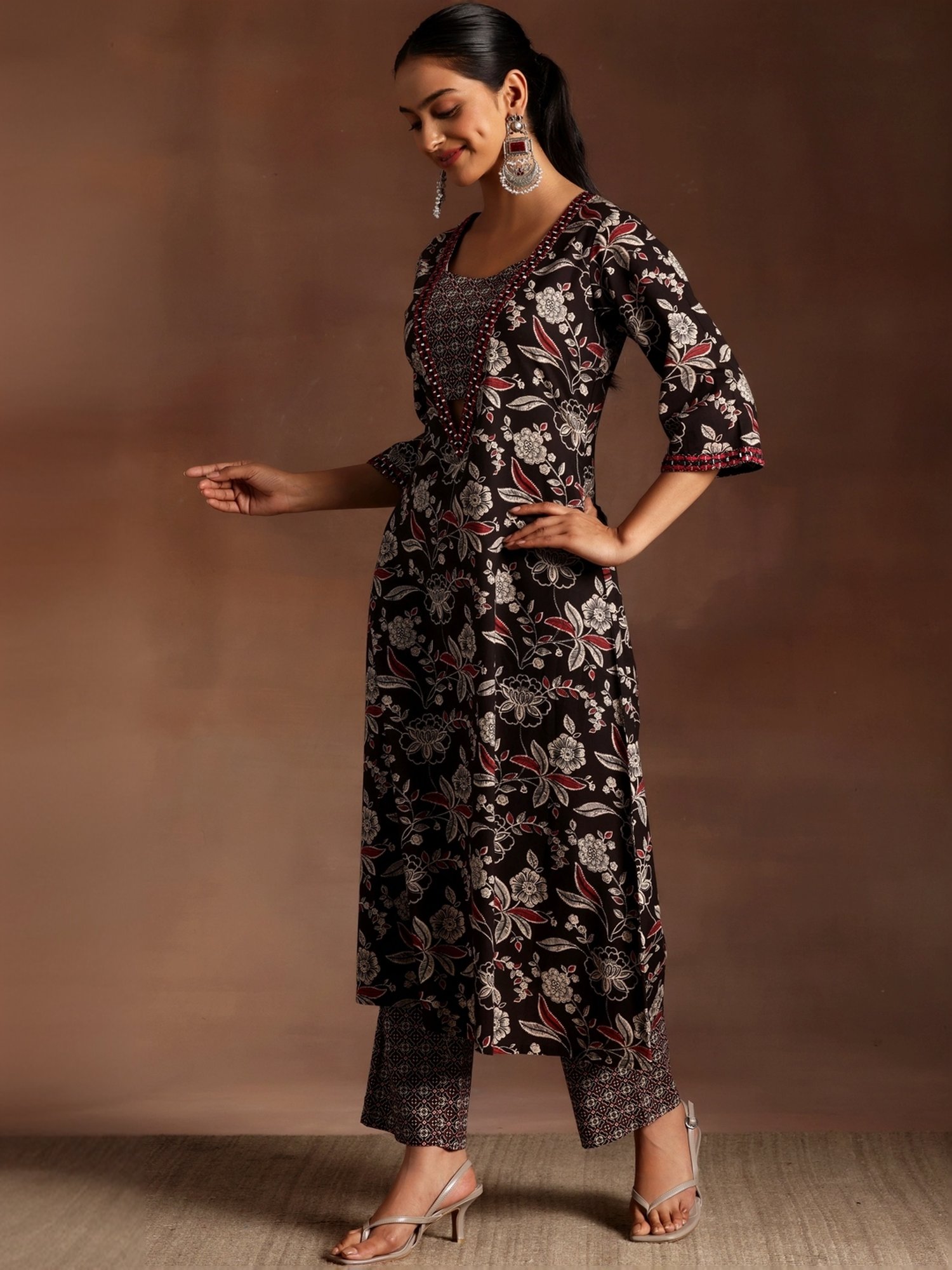 Libas Black Cotton Printed Kurta Palazzo Set