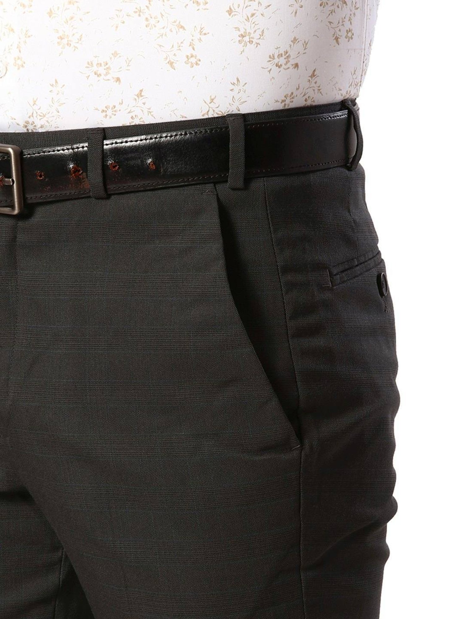 Park Avenue Black Super Slim Fit Checks Trousers