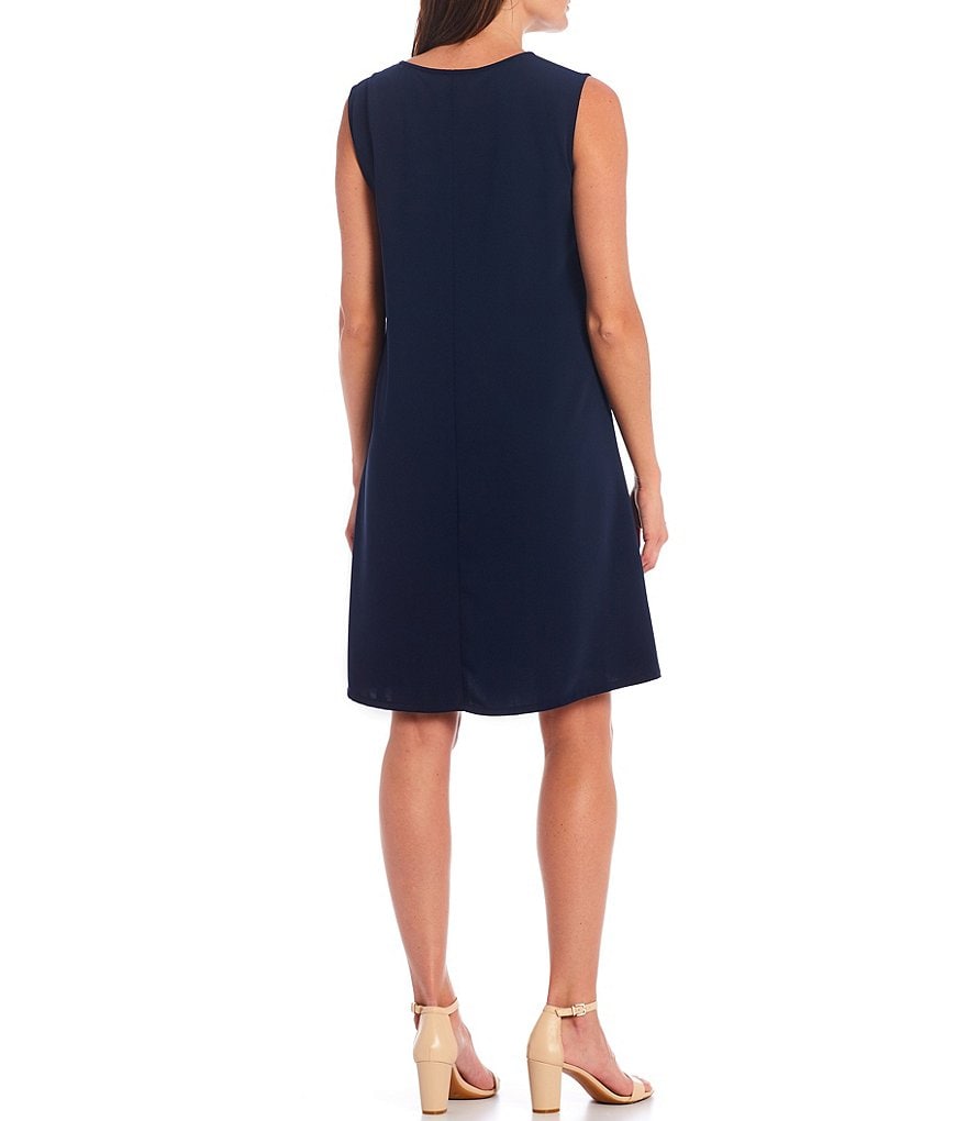 Caroline Rose Matte Crepe Scoop Neck Sleeveless A-Line Dress