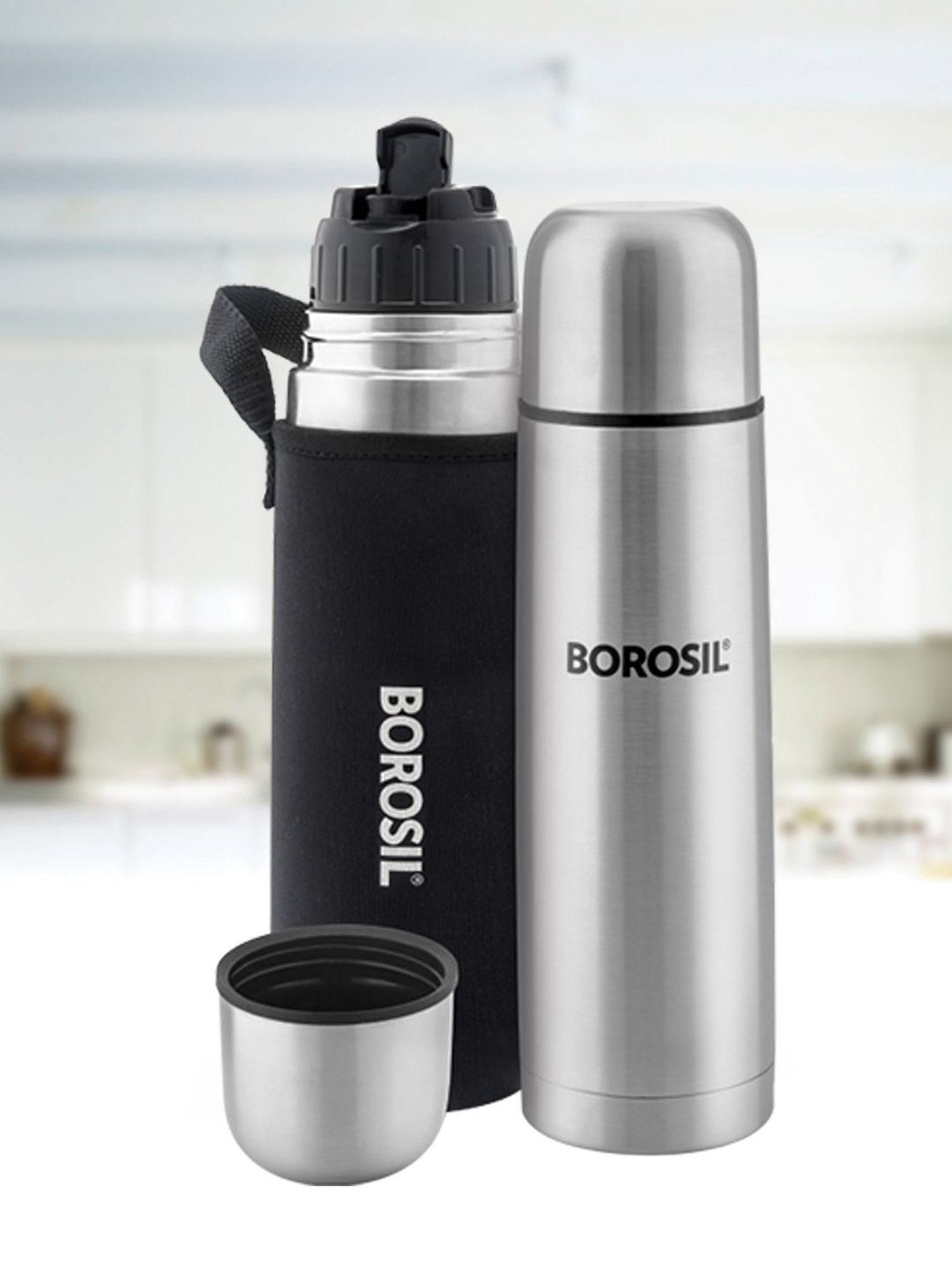 Borosil Silver Thermo Stainless Steel Flask - 500 ml