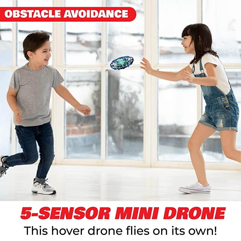 Scoot Hand Operated Drones for Kids or Adults Hands Free Mini Drone Easy Indoor Small UFO Flying Ball Drone Toys for Boys and Girls Blue