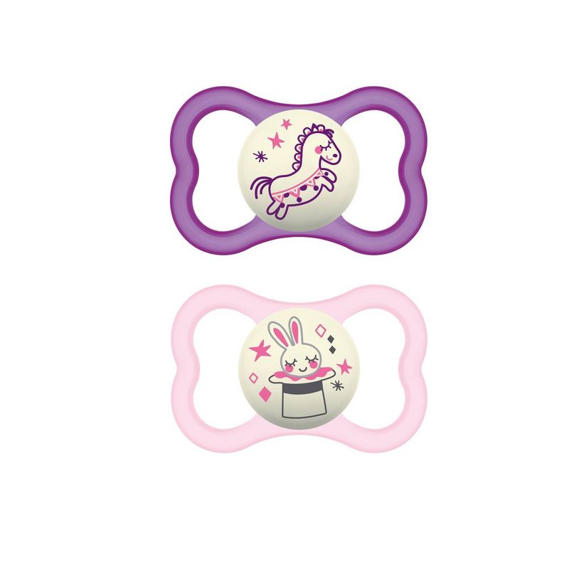 MAM Air Night Sensitive Skin 2pk Orthodontic Pacifiers Girl - 16+ Months