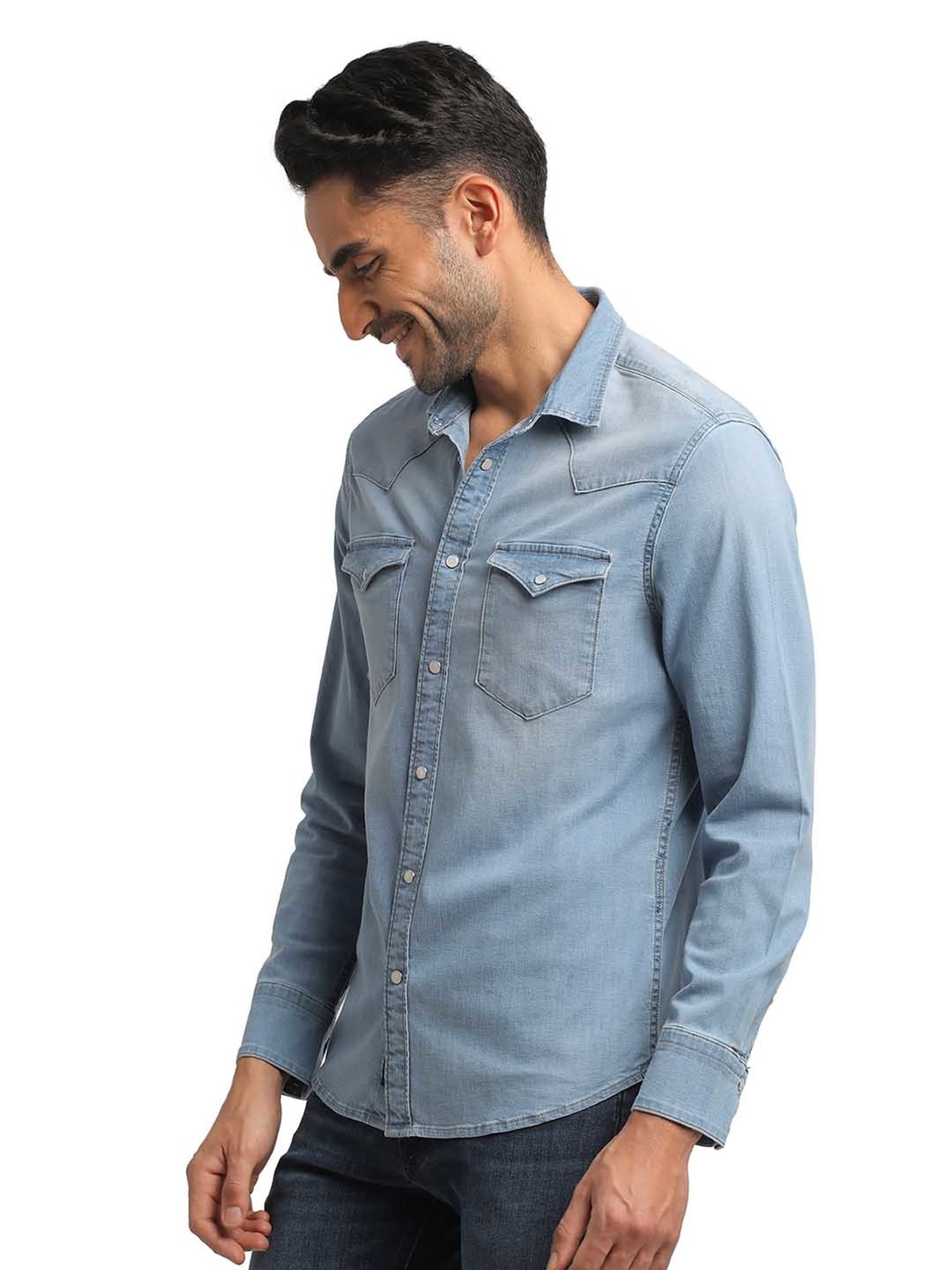 EVERBLUE Light Blue Regular Fit Shirt