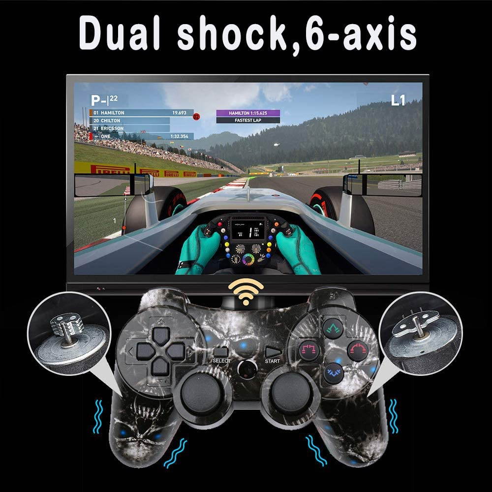 Bluetooth PS3 Controller Wireless Dual Shock Gamepad for Sony Playstation 3 with Charging Cord (Skull)