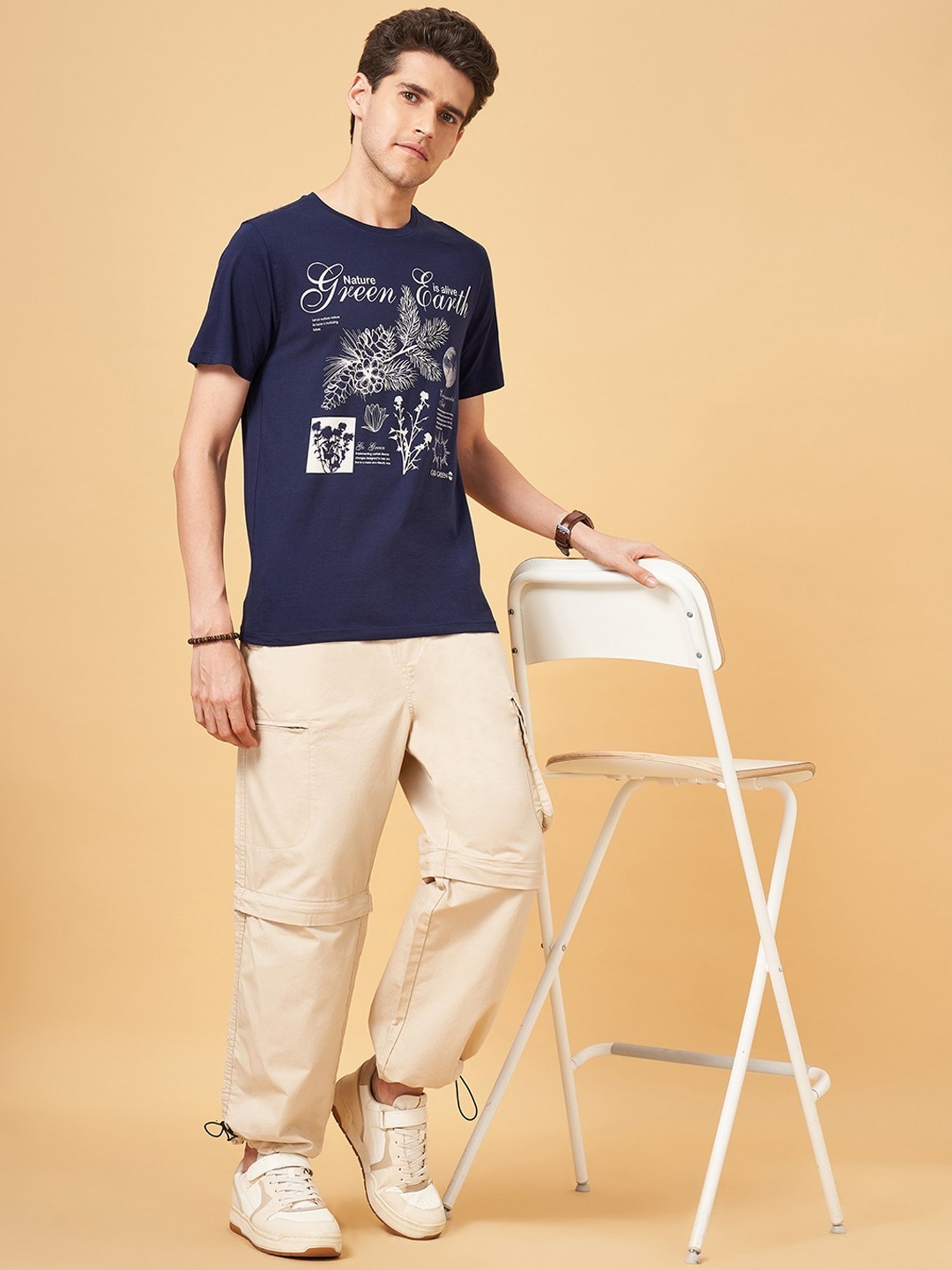 Urban Ranger by Pantaloons Mood Indigo Cotton Slim Fit Printed T-Shirt