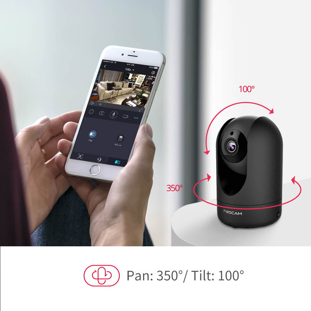 Foscam R2C WiFi Camera 1080P HD, Free Cloud Storage, Mutual Audio Dialogue,WiFi or Wired Connection, Motion/Sound Sensor, Pan/Tilt, Night Vision, IP Home Security Camera System, Black