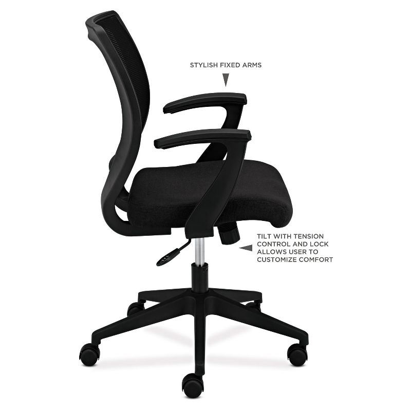 Basyx VL521 Series Mid-Back Work Chair Mesh Back Fabric Seat Black VL521VA10
