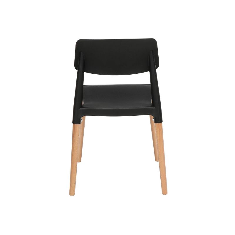 Set of 4 18" Mid-Century Modern Plastic Molded Dining Chairs with Solid Natural Wood Legs Black - OFM
