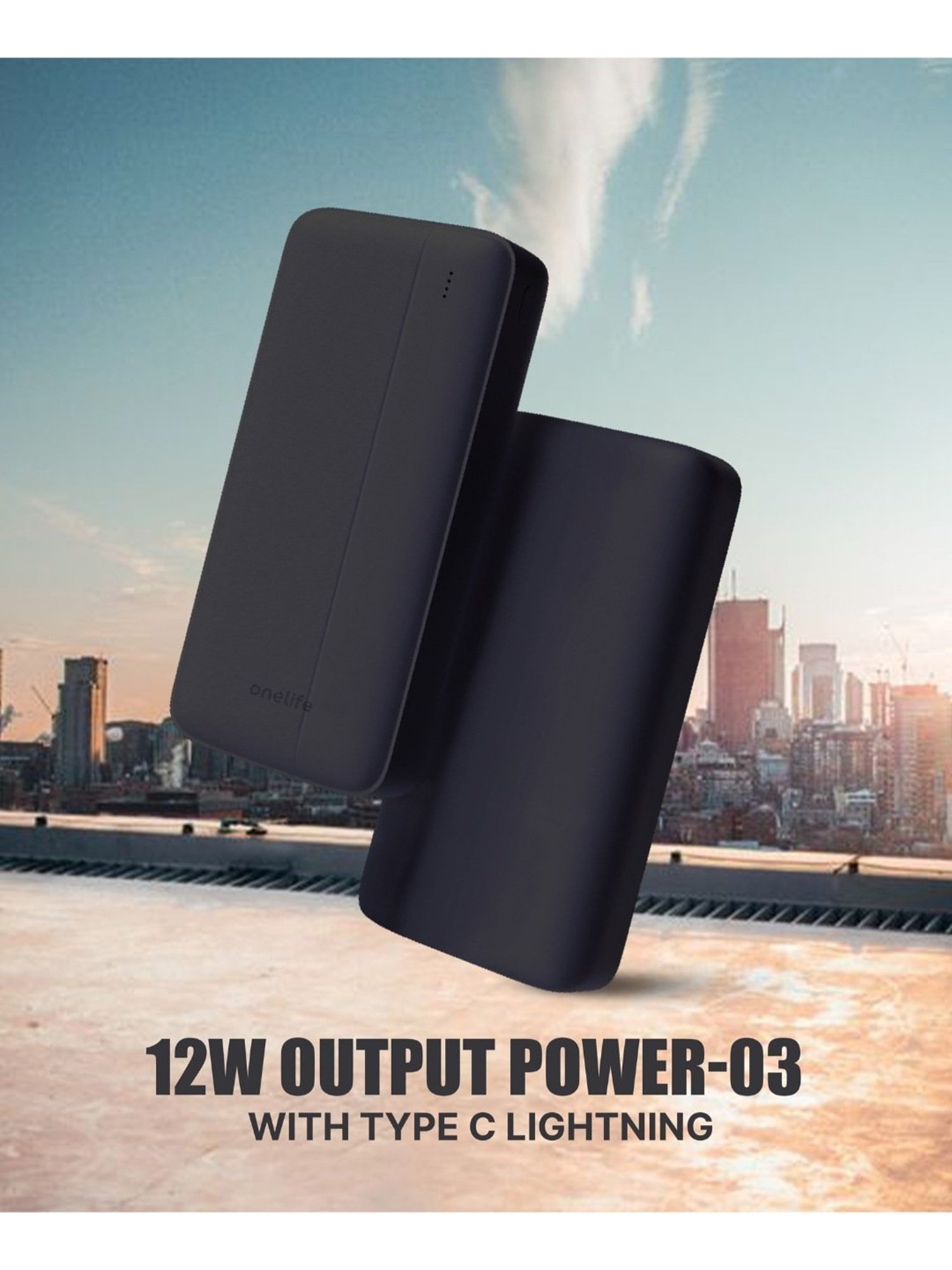 Onelife Power 03, 20000mAh 12W Lithium-Polymer Power Bank with Dual Input, Dual Output (Black)