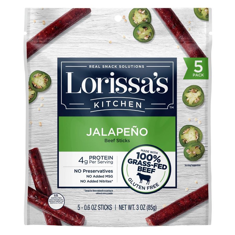 Lorissa's Kitchen 100% Grass Fed Jalepeno Beef Stick - 3oz/5ct