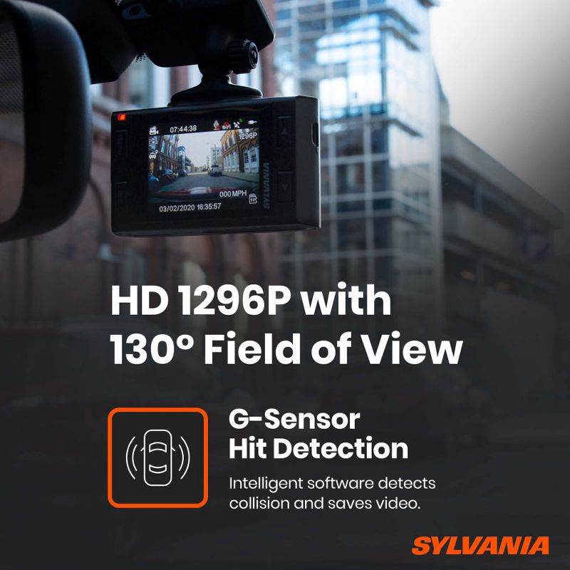 Sylvania Roadsight Plus Dash HD 1296p Camera with 130 Degree View, Hit Collision Detection, Night Vision, and Mobile App Enabled, Black