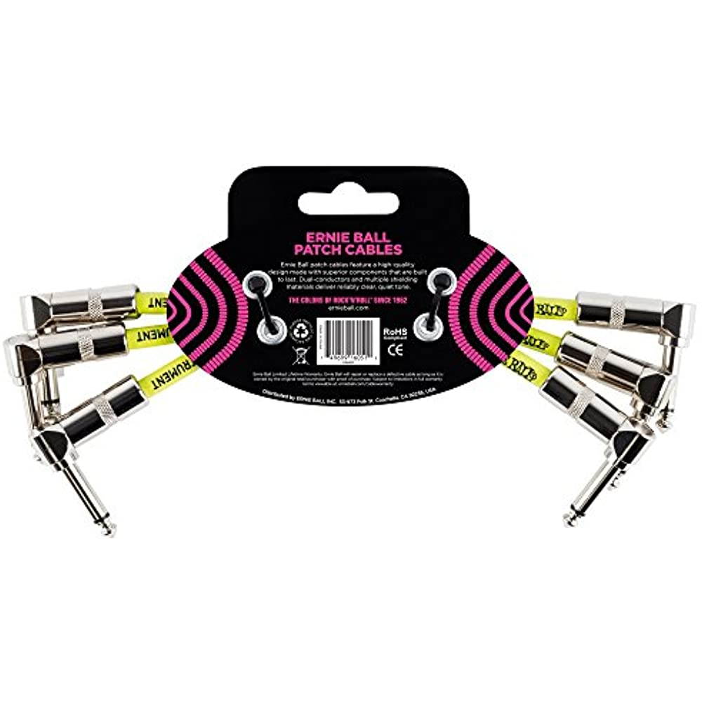 Ernie Ball 6" Angle Patch Jumper Cable, 3-Pack, White