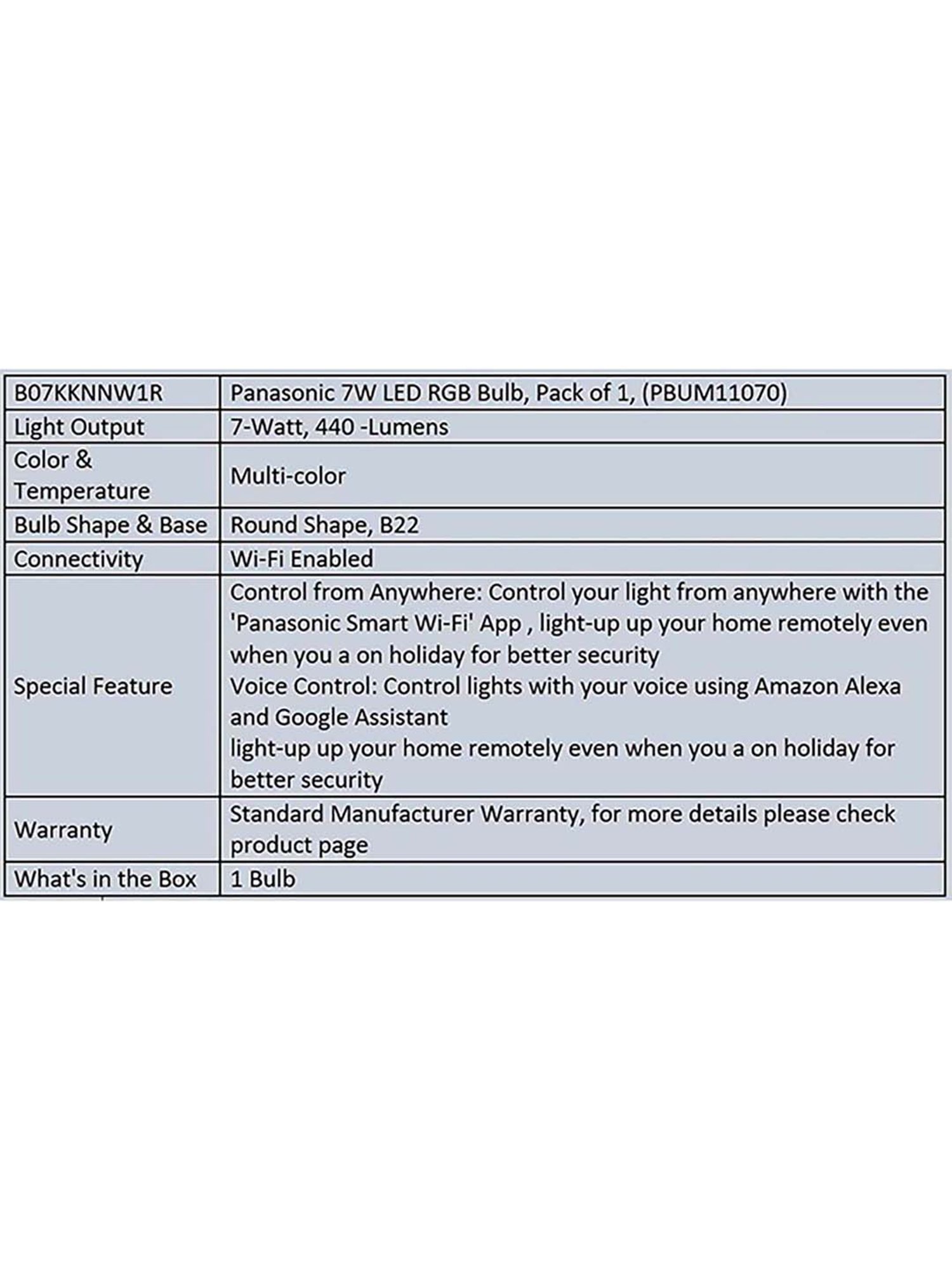Panasonic 7 Watts LED Bright and Energy Saving RGB Bulb (RGB)