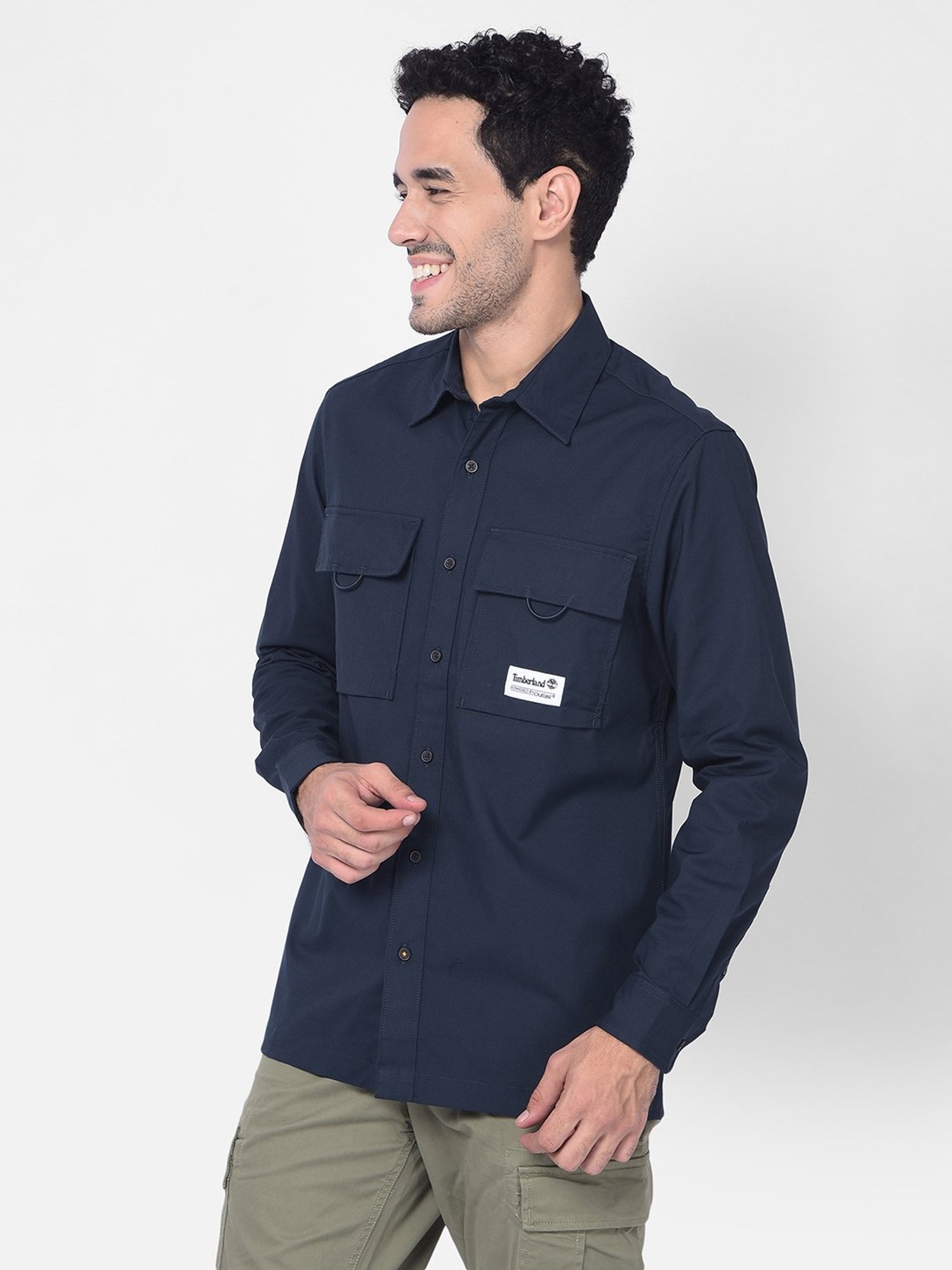 Timberland Navy Regular Fit Logo Print Shirt