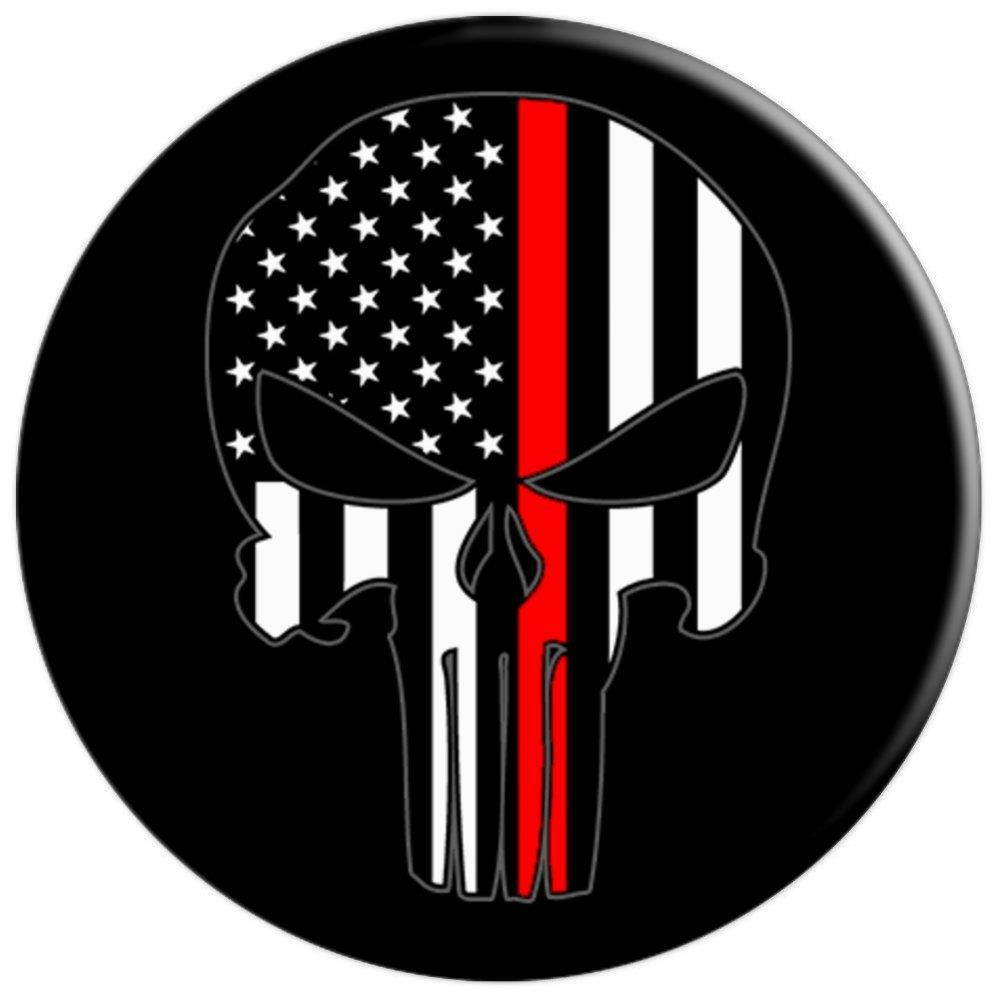 Thin Red Line Pop Socket Firefighter American Flag Skull - PopSockets Grip and Stand for Phones and Tablets