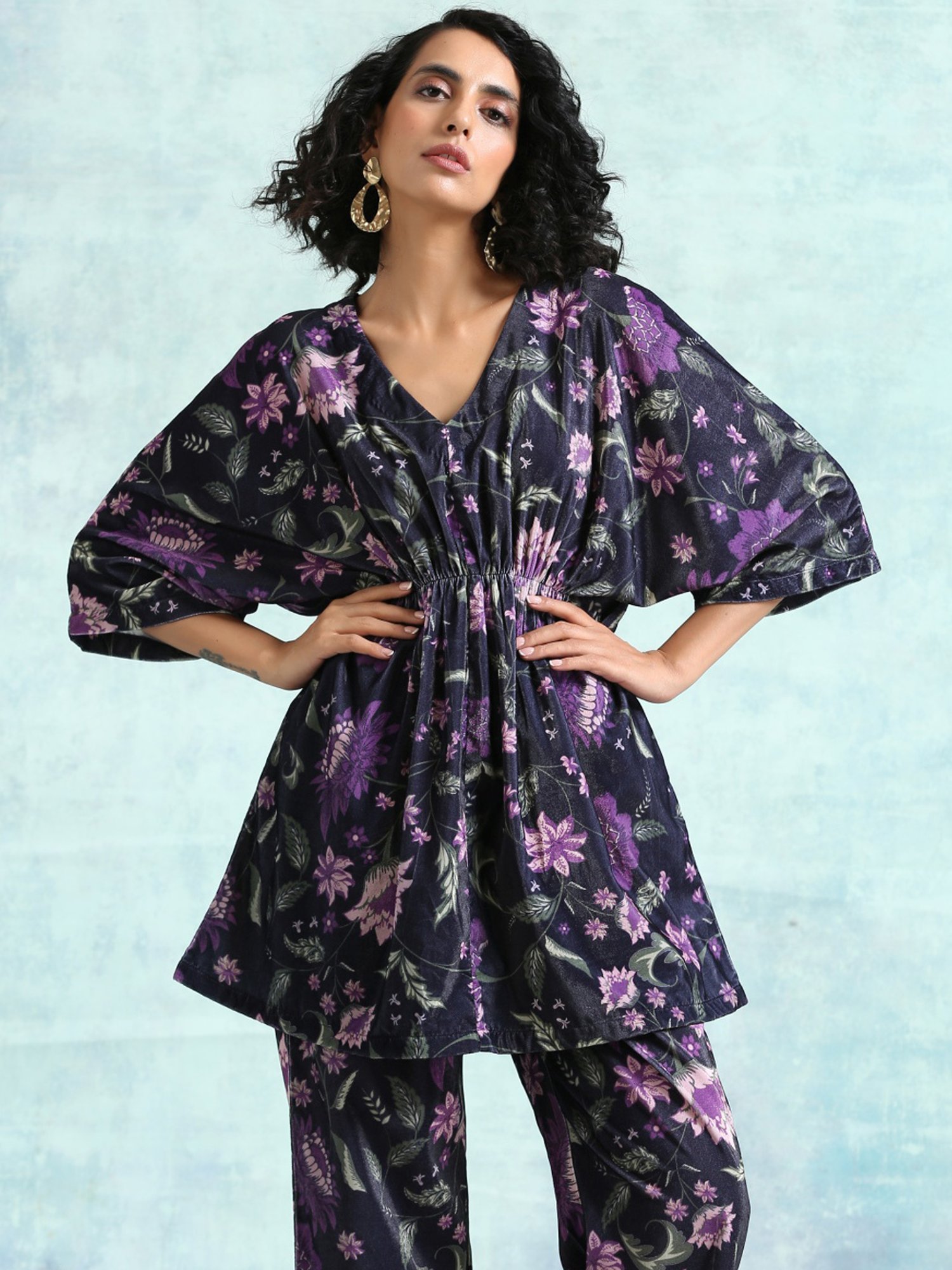 true Browns Black Printed Velvet Co-Ord set