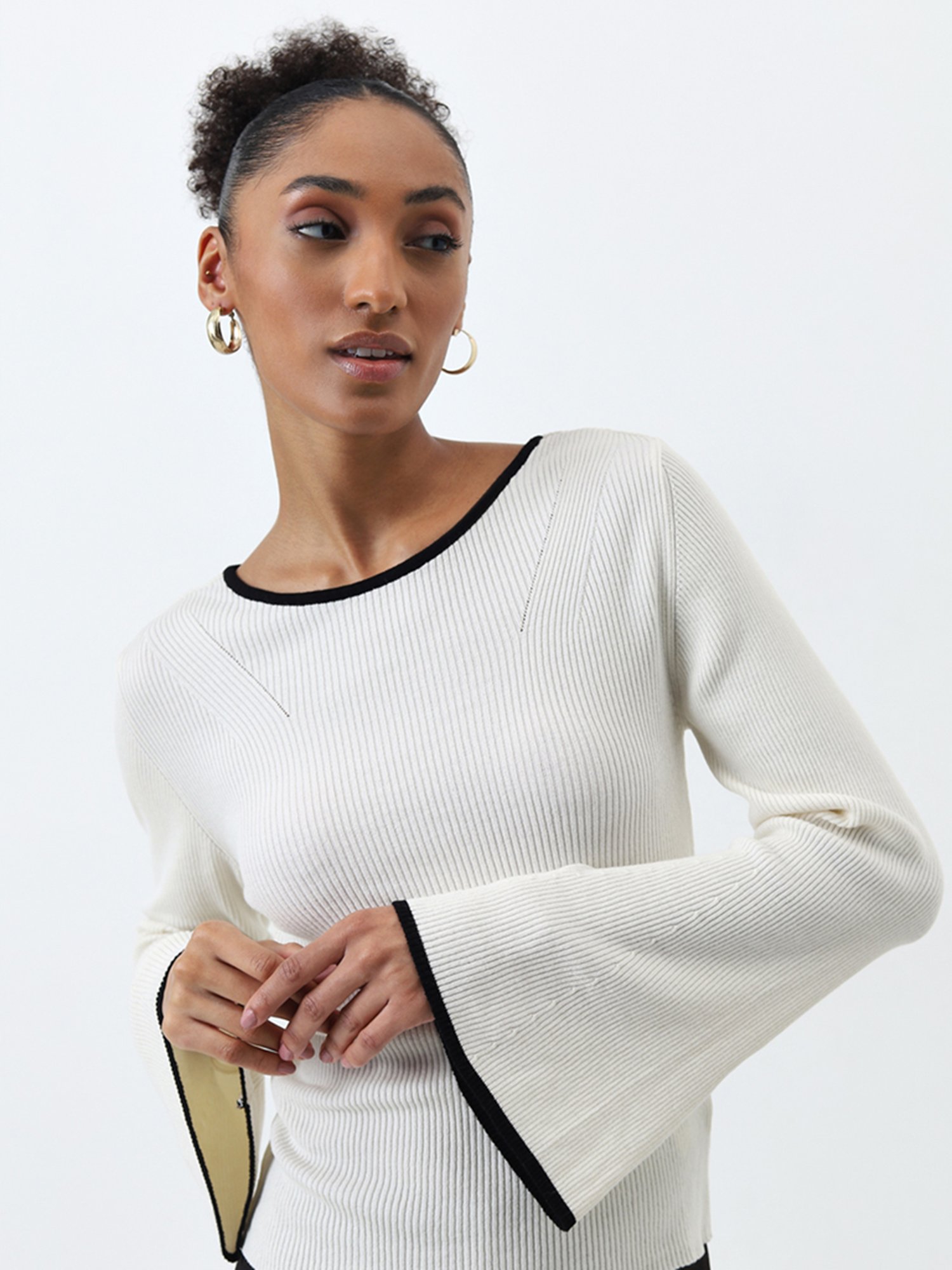 Wardrobe by Westside Ivory Ribbed Textured Top