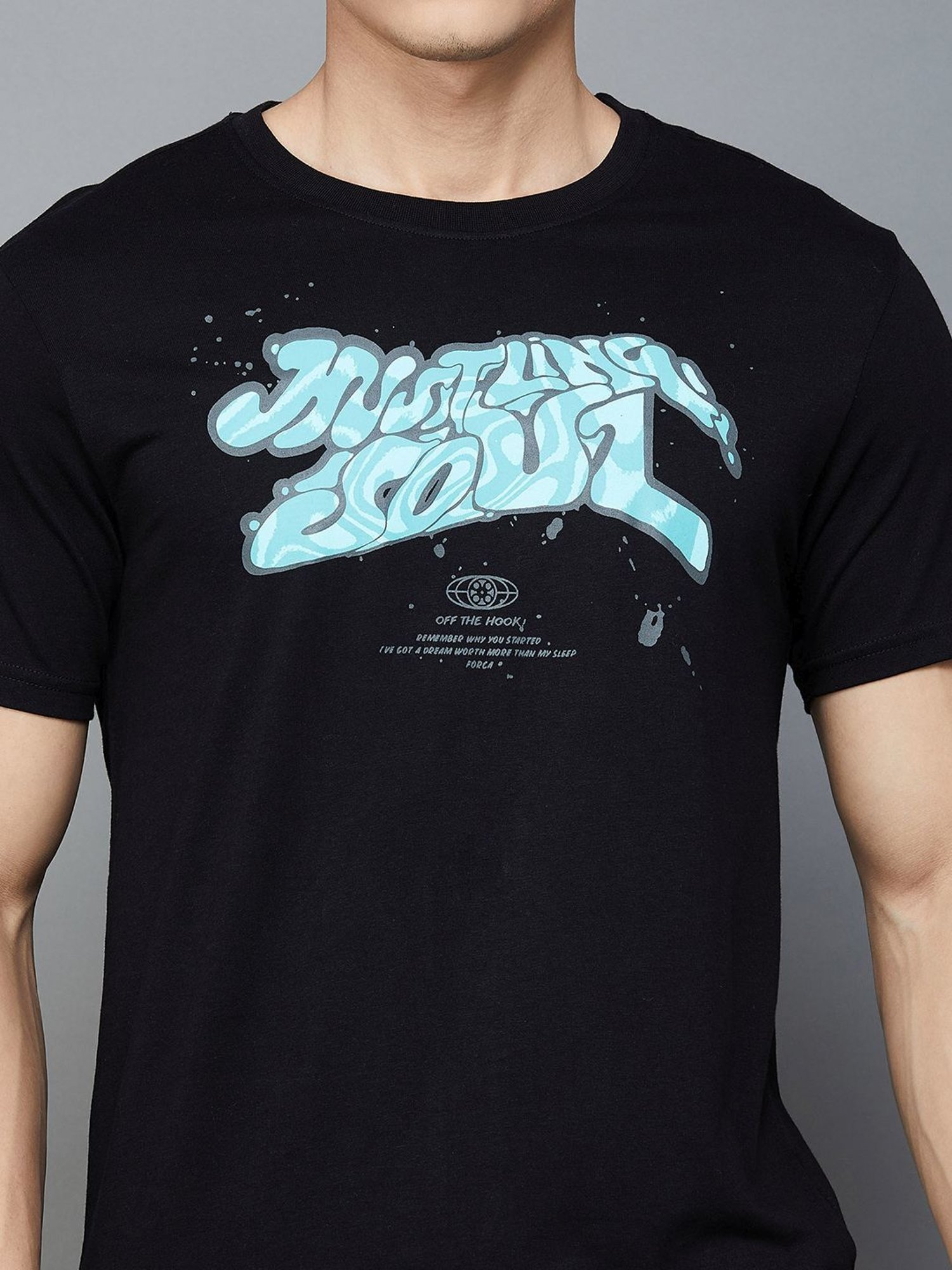 Forca by Lifestyle Black Cotton Regular Fit Printed T-Shirt