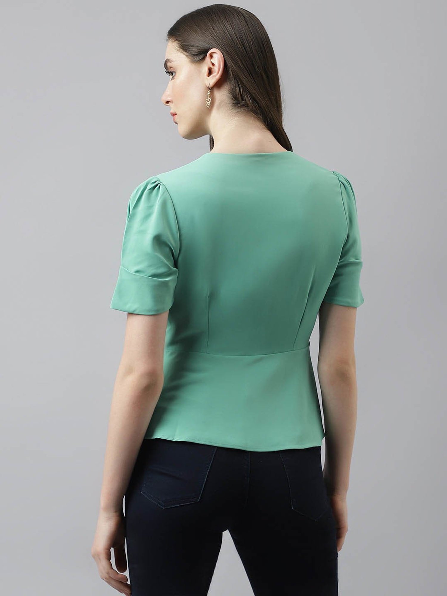 Latin Quarters Sea Green Regular Fit Peplum Top