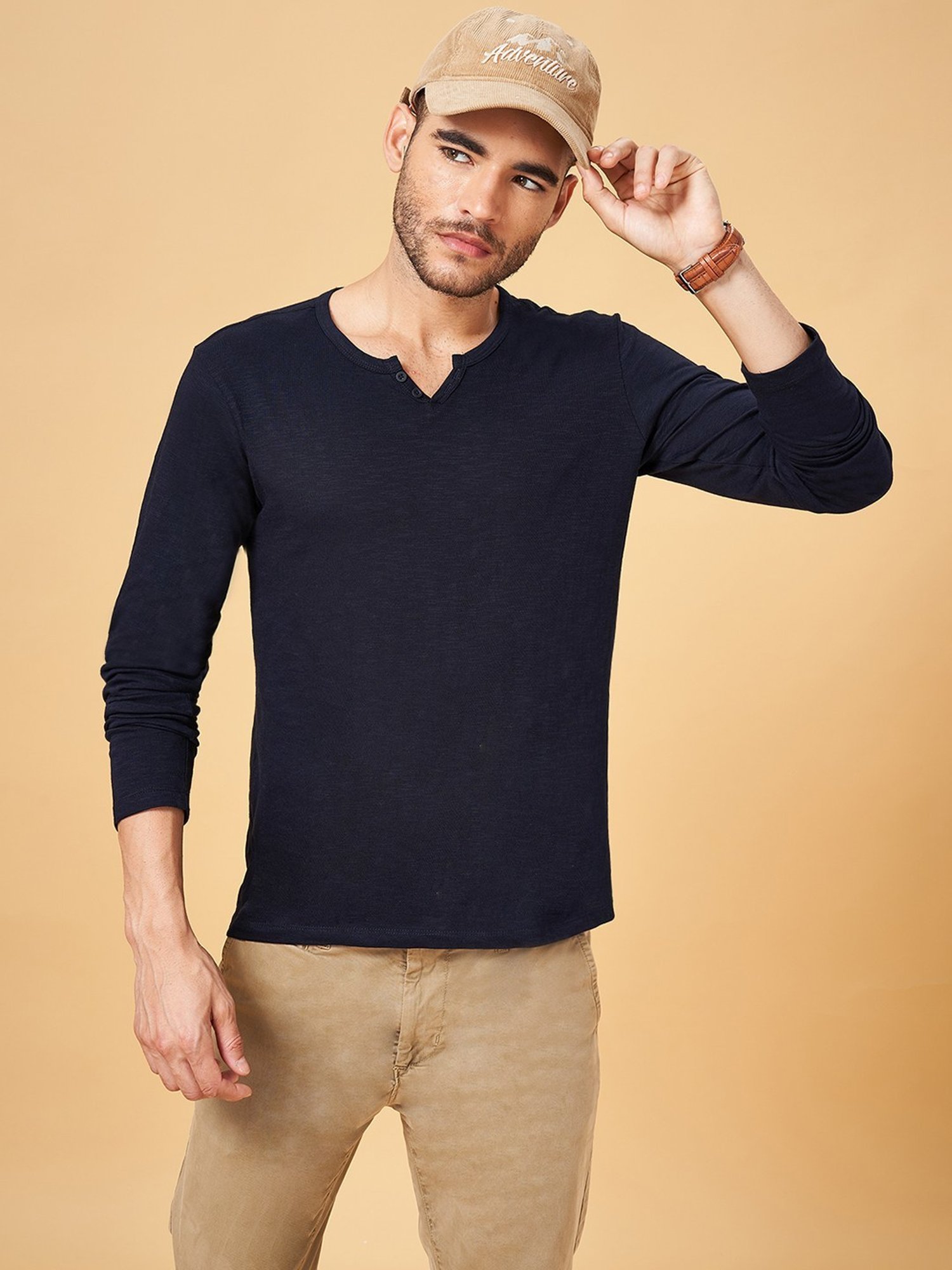 Urban Ranger by Pantaloons Navy Blue Cotton Slim Fit T-Shirt