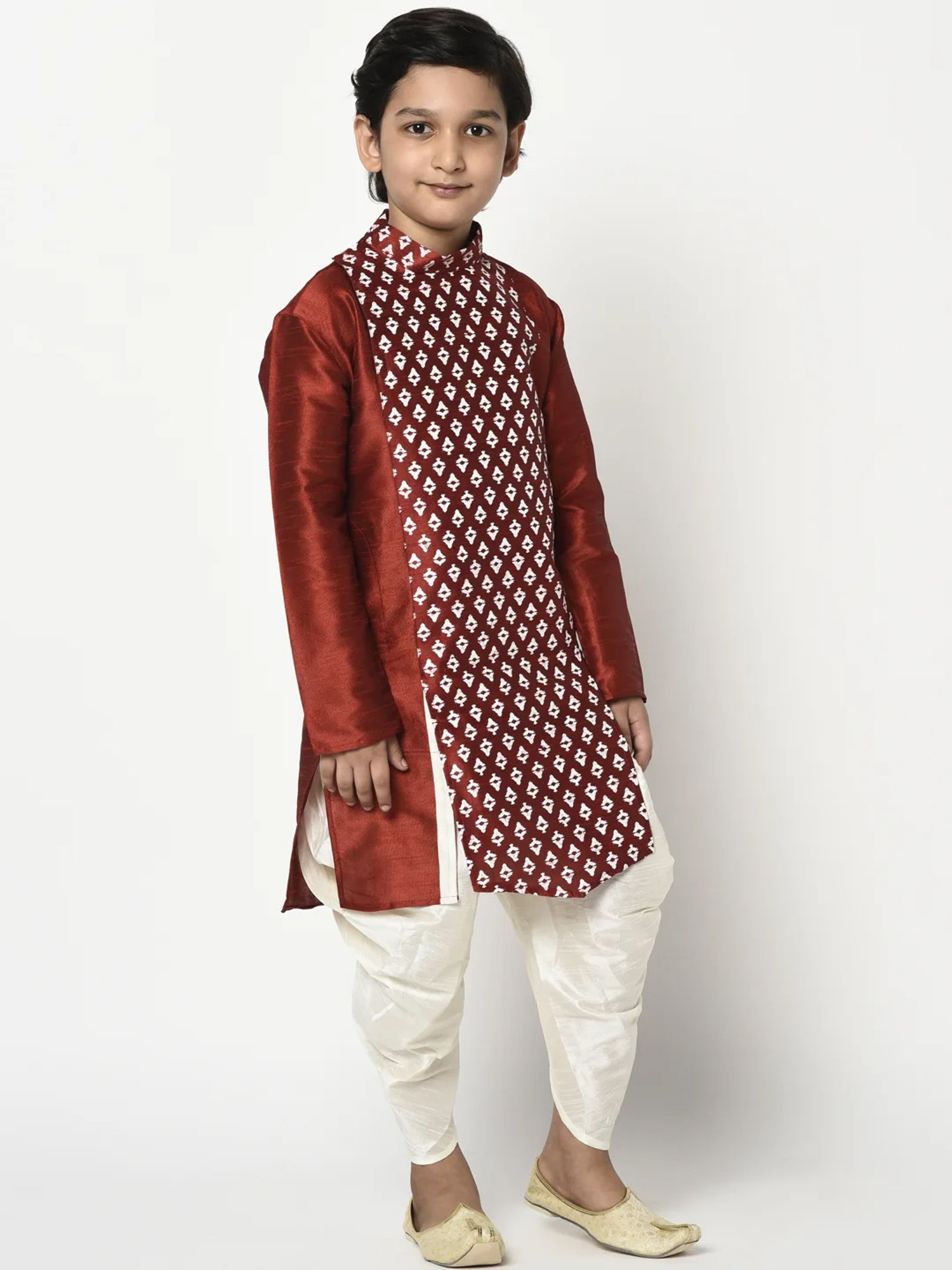 Deyann Kids Maroon & White Printed Full Sleeves Kurta with Patiala