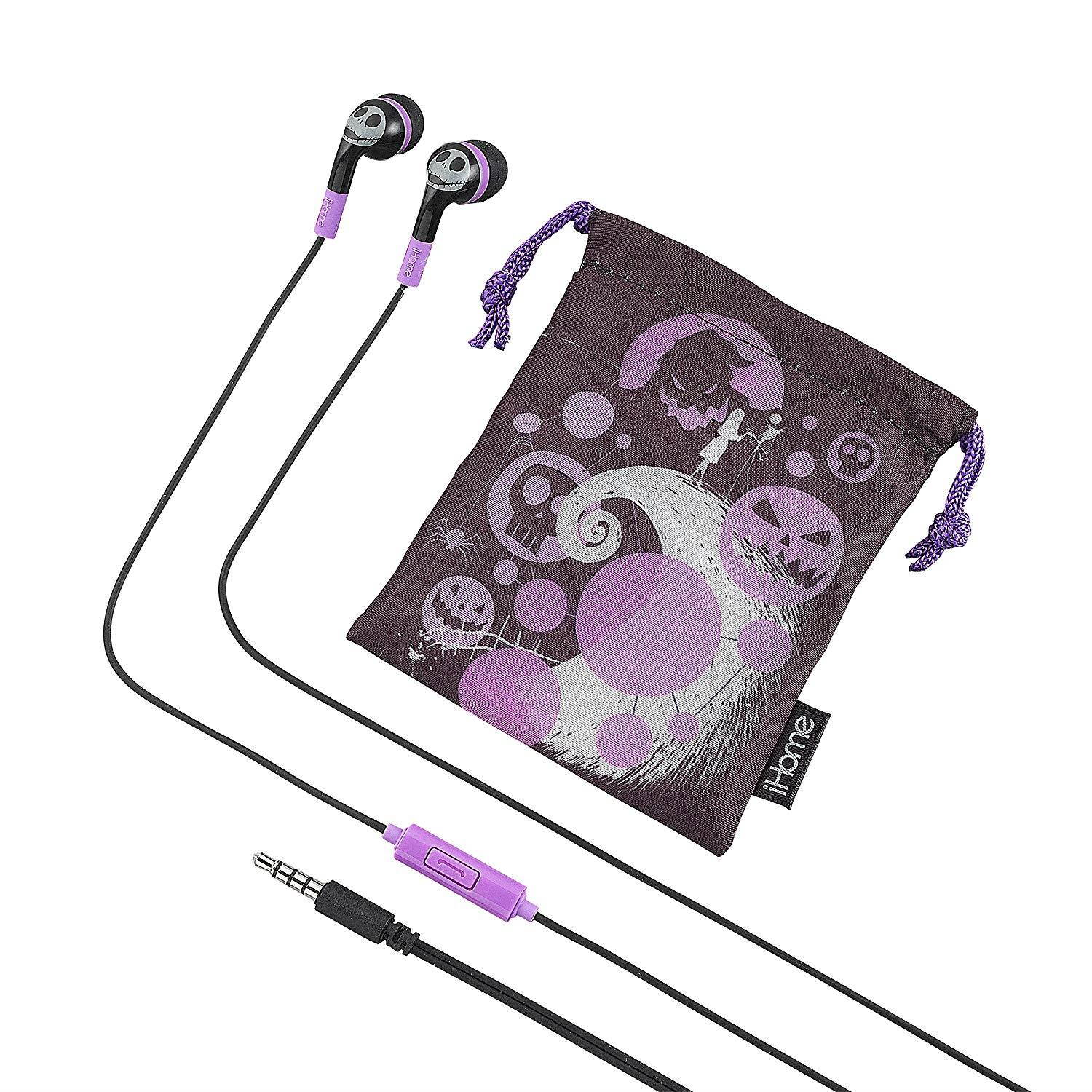 Nightmare Before Christmas Noise Isolating Earbuds with Built in Microphone and Pouch