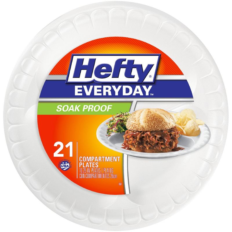 Hefty Everyday Soak Proof Compartment Foam Plate 10.25" - 21ct