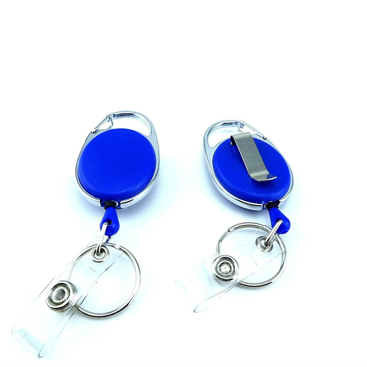 Honbay 6 Pieces of Premium Retractable Carabiner Badge Holder Reels with Key Ring and Badge Strap, Clip On Retractable ID Card Keychain - With Back Splint (Blue)