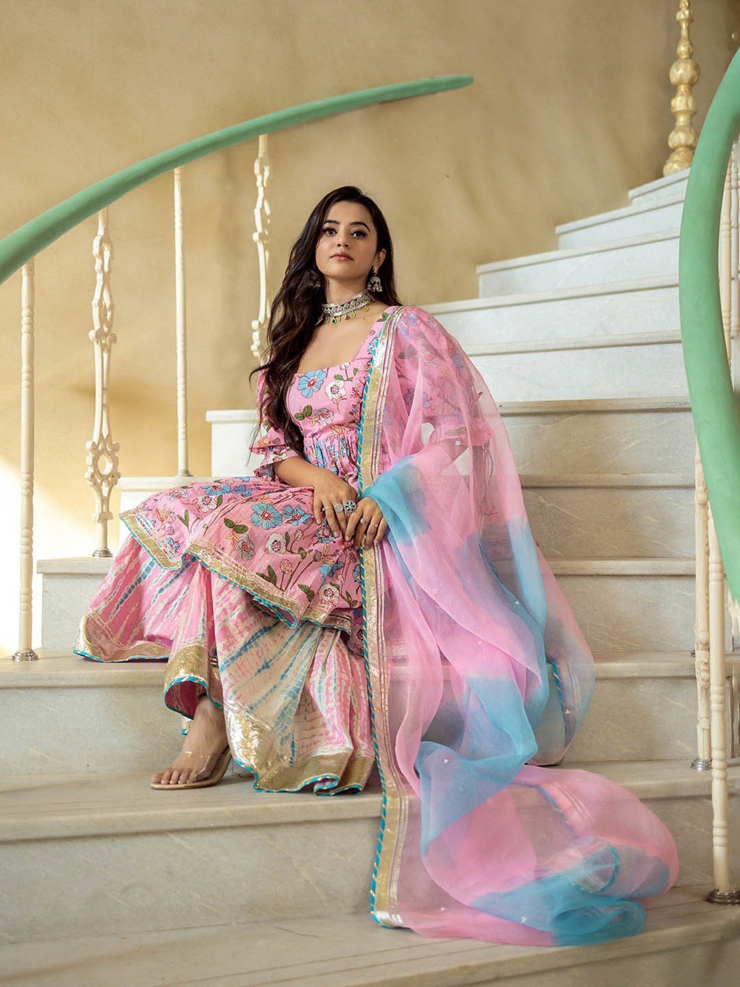 AACHHO Pink Gulbahaar Shibori Sharara Set