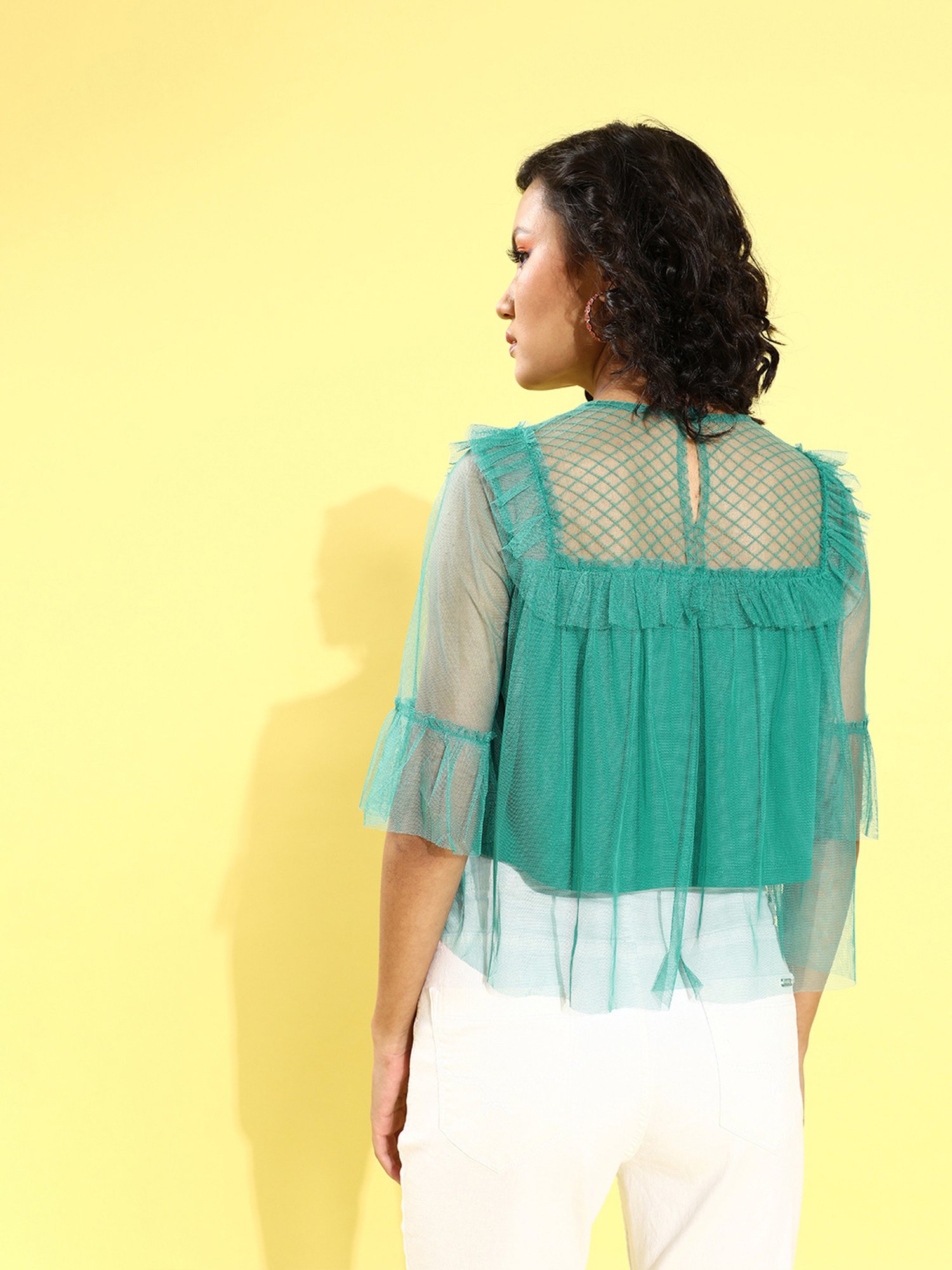 KASSUALLY Green Lace Crop Top