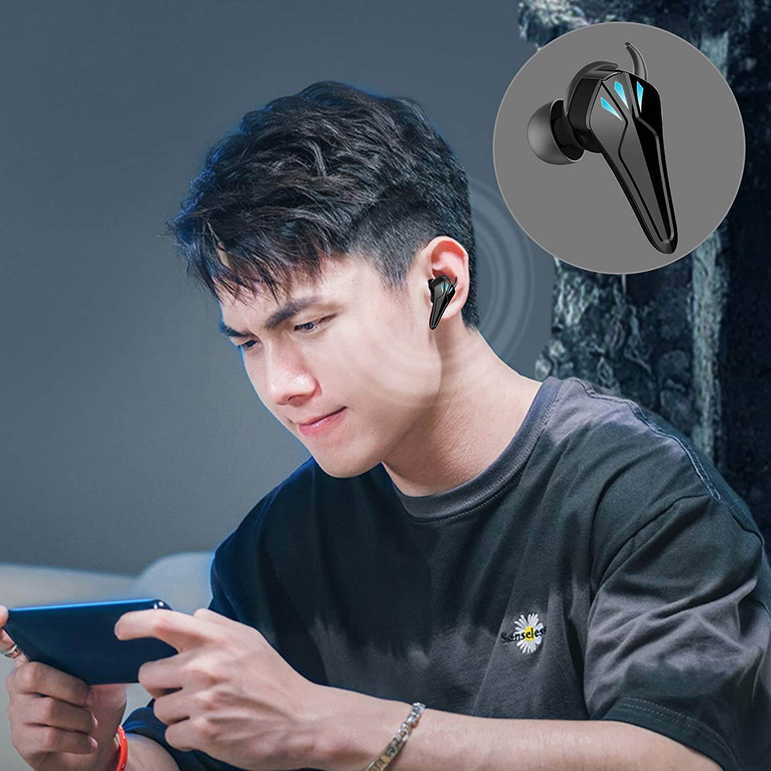 Gaming Earbuds TWS Earbuds True Wireless Earphone with Mic, Low-Latency Gaming Headset, 3D Surround Stereo TWS Bluetooth Headphone for PC Mobile Gamers (Black)
