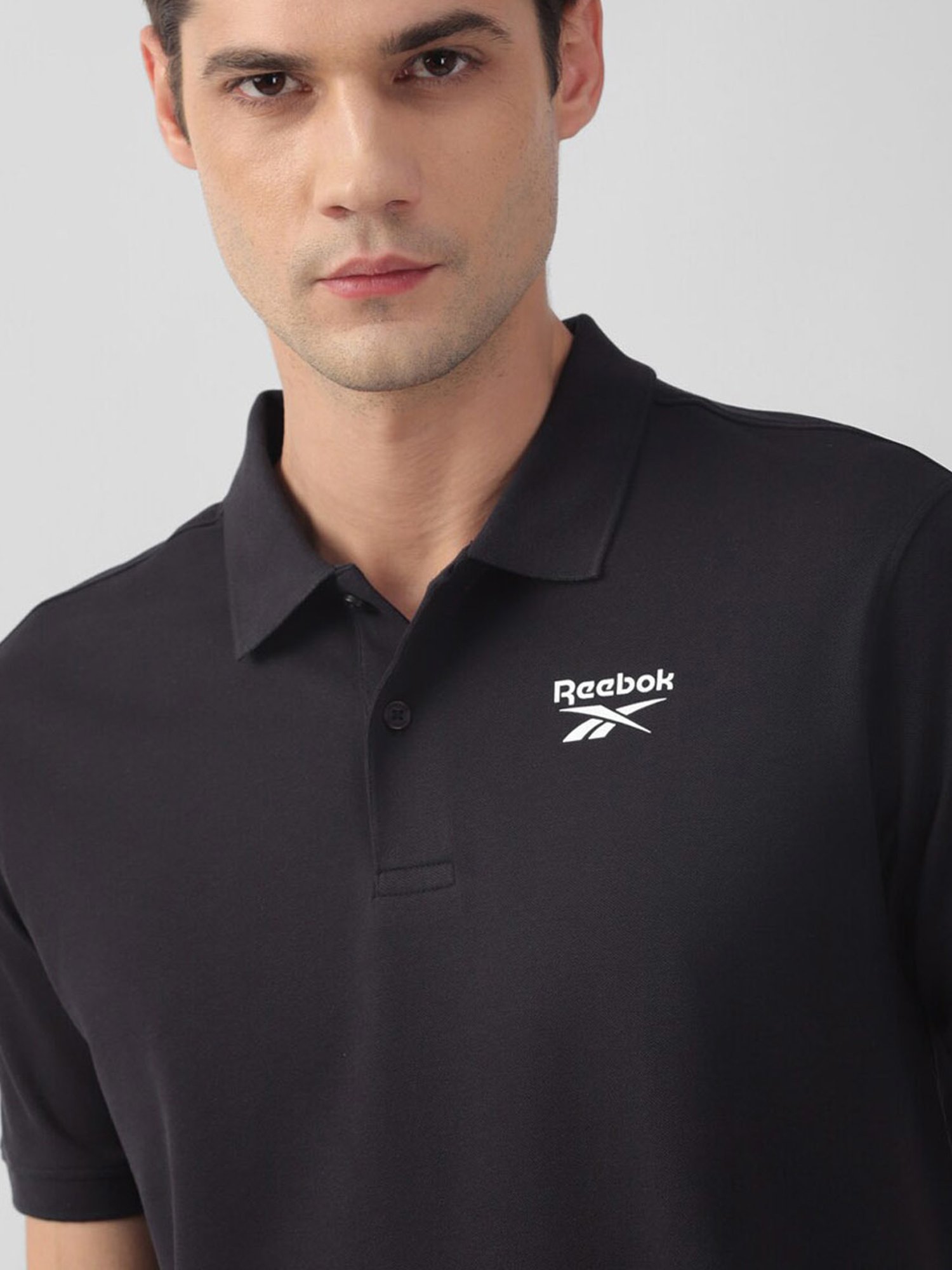 Reebok Black Cotton Slim Fit Training Sports Polo