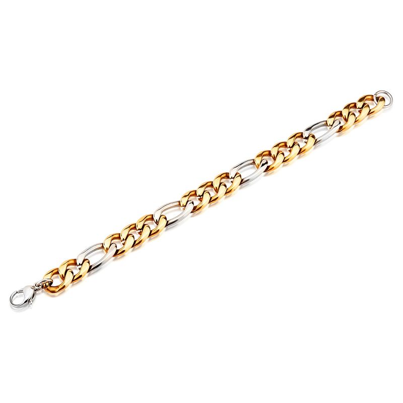 Men's Crucible Gold Plated Two-Tone Stainless Steel Figaro Chain Bracelet (11.5mm) - Gold/Silver (8.75")