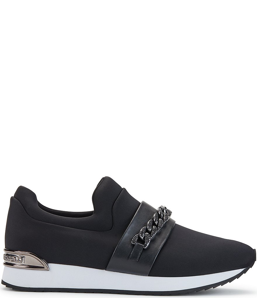 KARL LAGERFELD PARIS Maia Chain Strap Leather Slip-On Sneakers