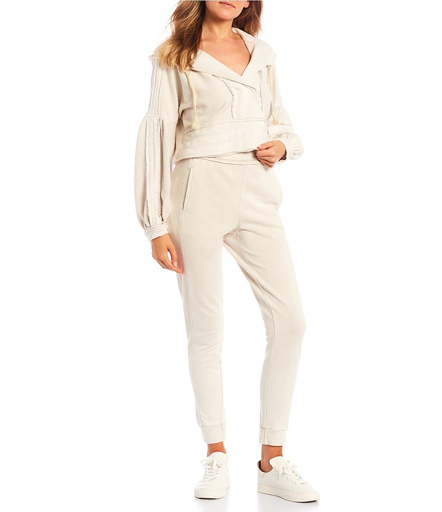 C&V Chelsea & Violet Mixed Media Balloon Sleeve Cropped Hoodie