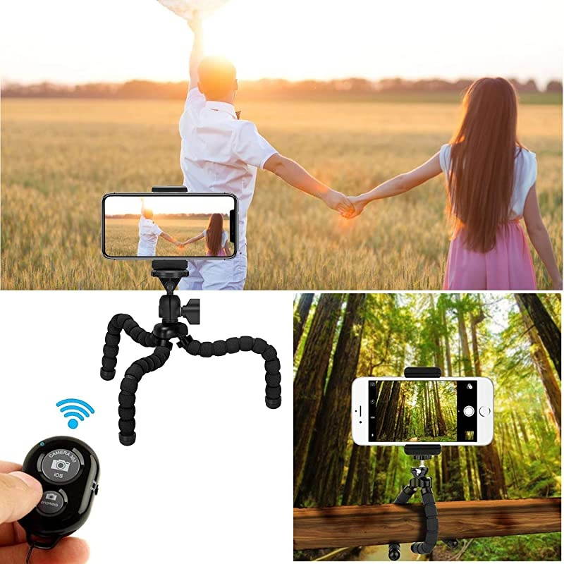Phone Tripod  Flexible PhoneCamera Tripod Mount Stand Holder with Wireless Remote Shutter and Universal Clip Compatible with iPhone Android Phone Camera and GoPro 2019 Upgraded