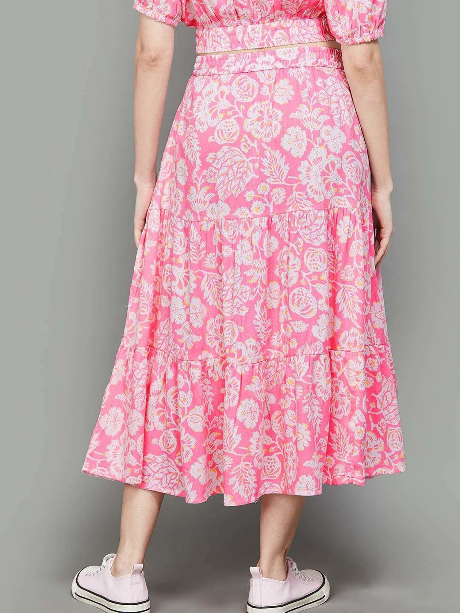 Colour Me by Melange Pink Printed A-Line Skirt