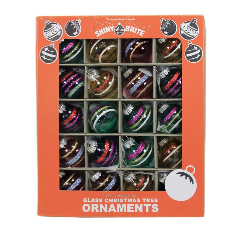 Shiny Brite 1.25" Translucent Striped Rounds S/20 Ornament Christmas Retro  -  Ornament Sets