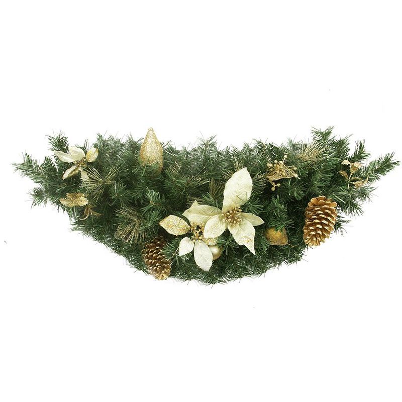 Northlight 35" Unlit Gold Poinsettia, Pine Cone and Pear Artificial Christmas Swag