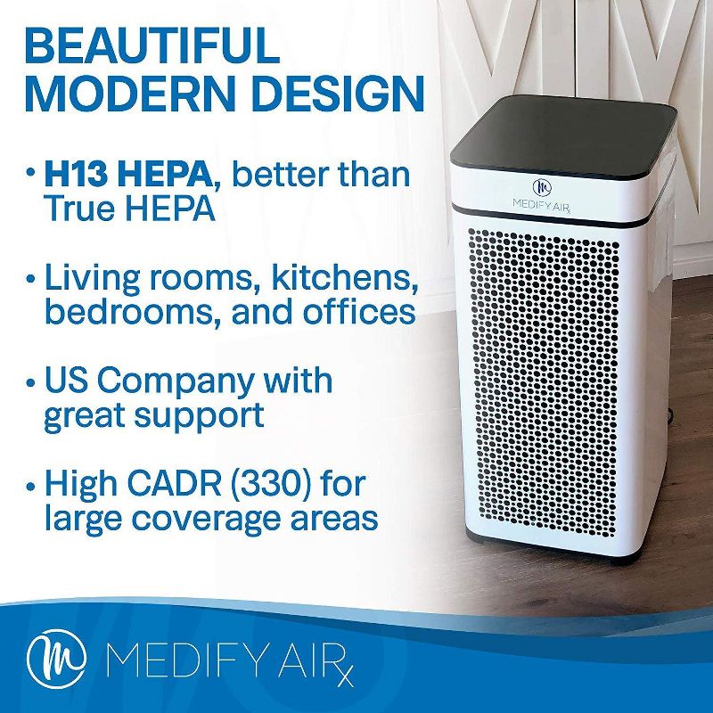 Medify Air MA-40-W1 Medical Grade Tower Whole Room Air Cleaner Purifier w/ H13 True HEPA Filter, 4 Speeds, Ionizer, 840 Sq Ft Coverage, White, 2 Pack