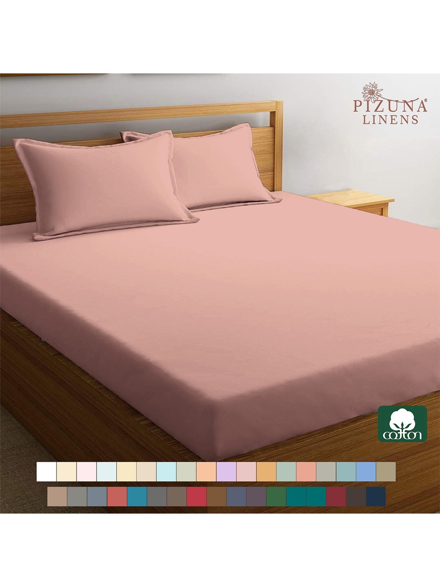 Pizuna New Rose 400TC Cotton Fitted Bed Sheet with 1 Pillow Covers