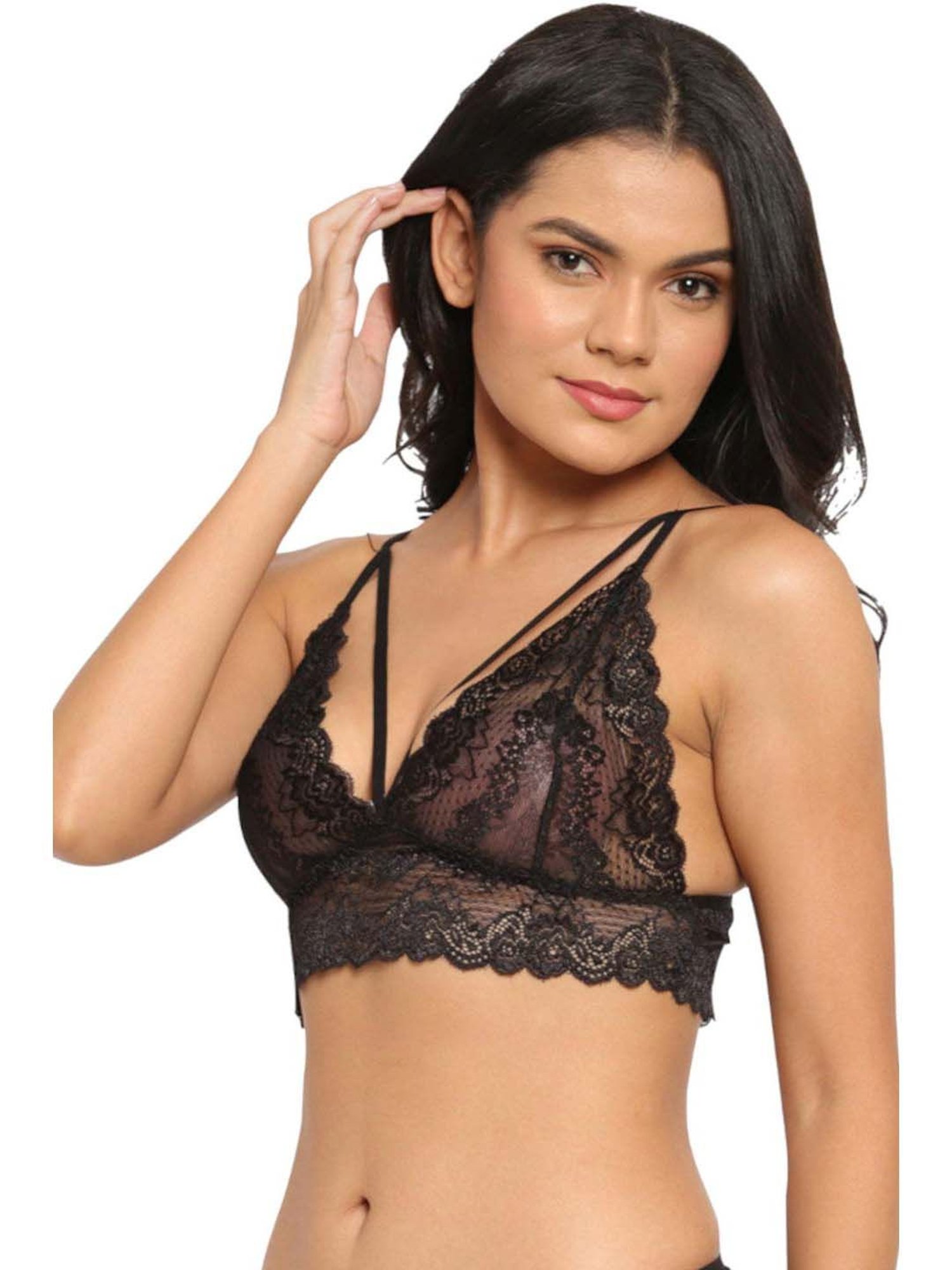 N-Gal Black & Red Lace Work Bralette Bras - Pack Of 2