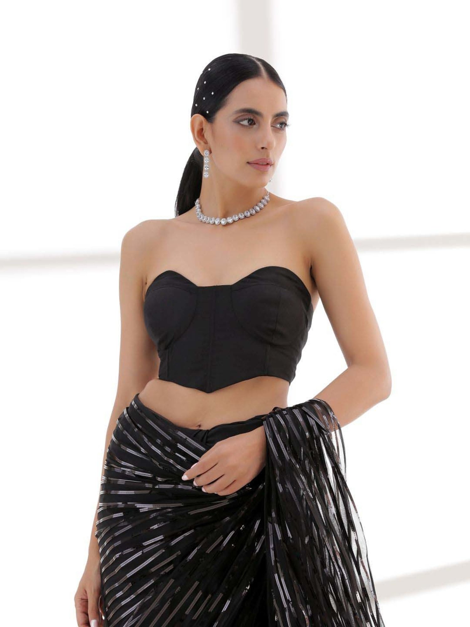 Swtantra Black Cotton Plain Readymade Blouse