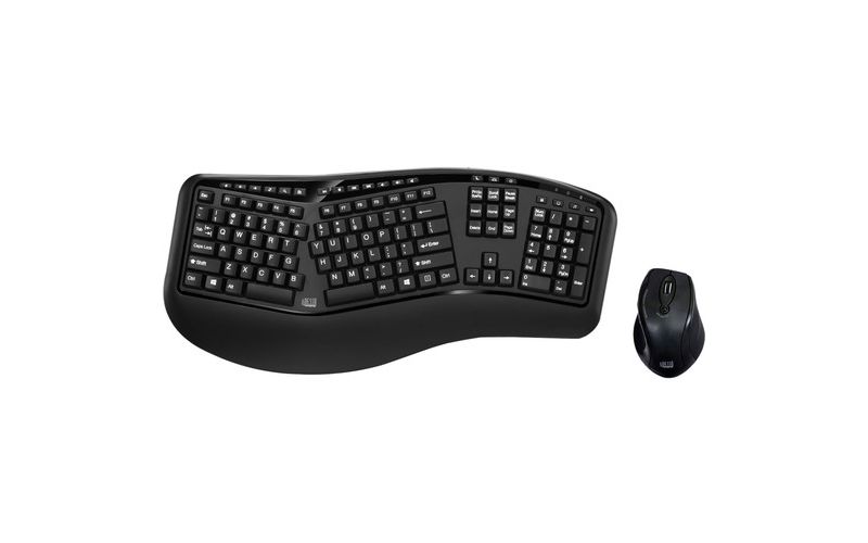 Adesso Tru-Form Media 1500 - Wireless Ergonomic Keyboard and Laser Mouse - USB Wireless RF Keyboard - 105 Key - English (US) - Black