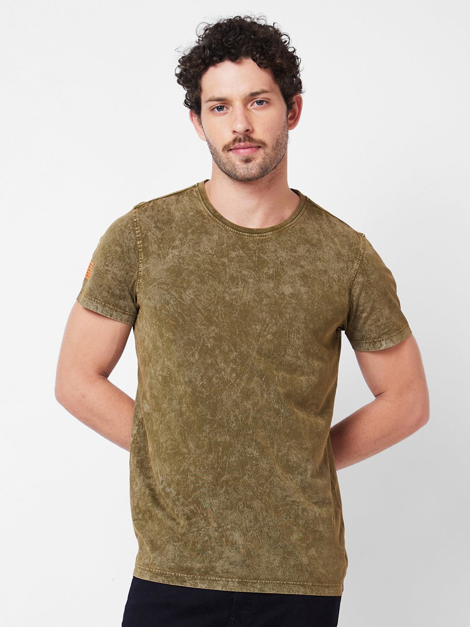 Spykar Olive Slim Fit Crew T-Shirt