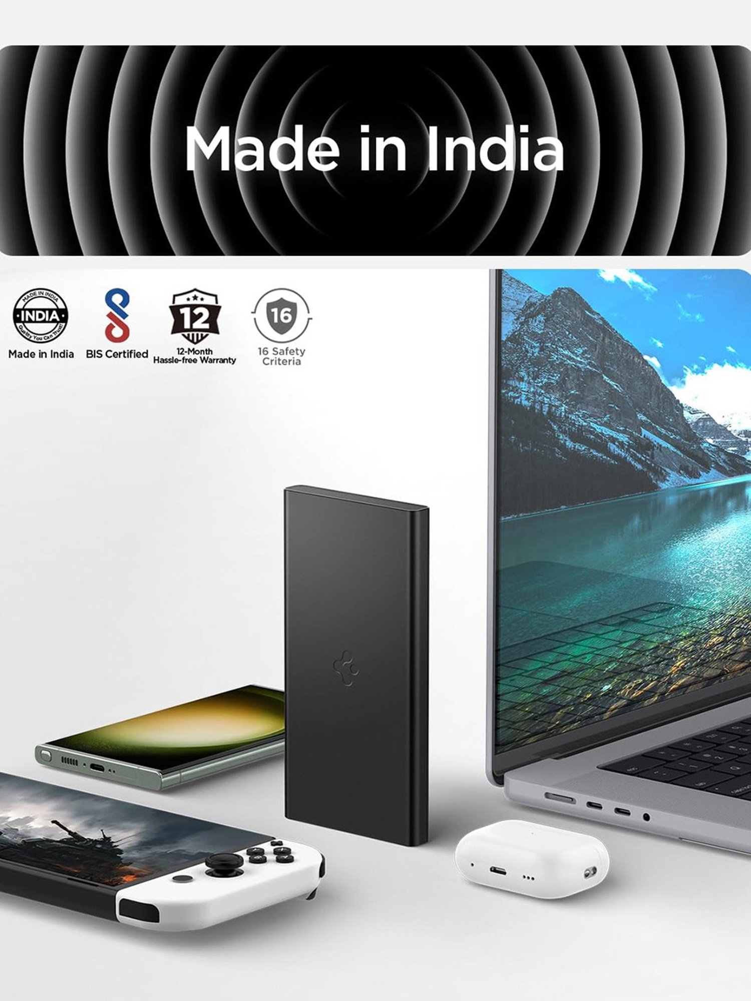 Spigen Durable Alloy Power Bank 10000mAh, 22.5W Fast Charging Power Bank (Black)